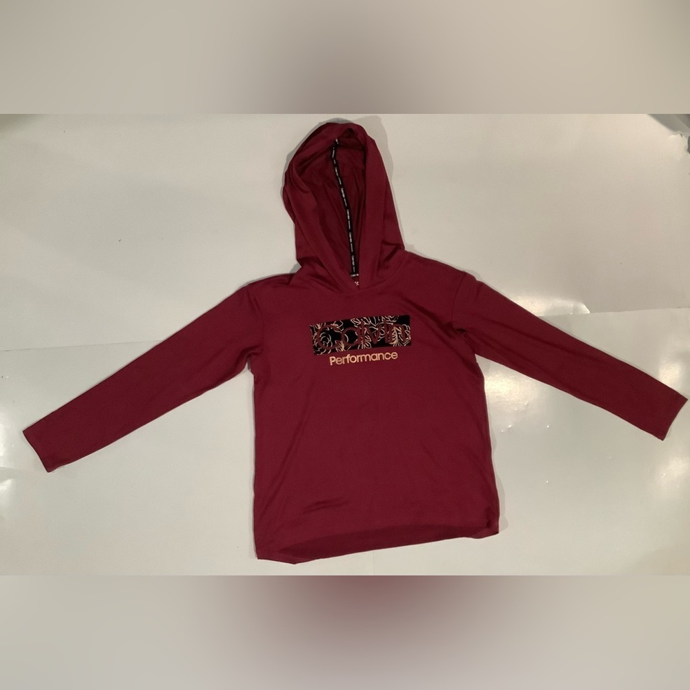 Calvin Klein Burgundy Hooded Top with Patterned Accent